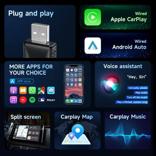 Bộ chuyển đổi dây 2 trong 1 sang không dây Carplay Android Apple Auto Plug & Play Kết nối USB Dongle Type-C