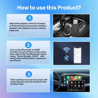 Bộ chuyển đổi dây 2 trong 1 sang không dây Carplay Android Apple Auto Plug & Play Kết nối USB Dongle Type-C