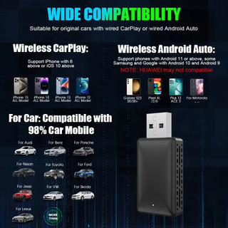 Bộ chuyển đổi dây 2 trong 1 sang không dây Carplay Android Apple Auto Plug & Play Kết nối USB Dongle Type-C