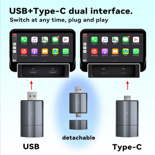 Hộp Carplay Wifi 2 Trong 1 Android Tự Động Thích Ứng Màn Hình Hiển Thị Carplay Không Dây Bluetooth 5.0 Loại C & USB Cho Hộp Thông Minh Có Dây Nâng Cấp OEM