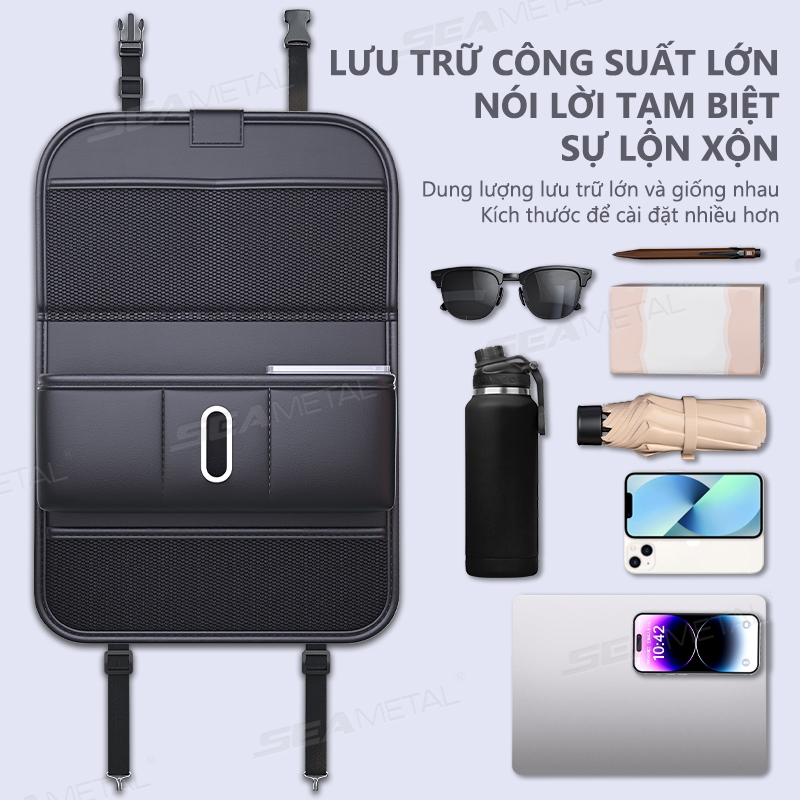 Túi đựng đồ ghế sau ô tô SEAMETAL Túi đựng đồ ghế sau đa chức năng có khay có thể gập lại Cốc / Hộp đựng khăn giấy