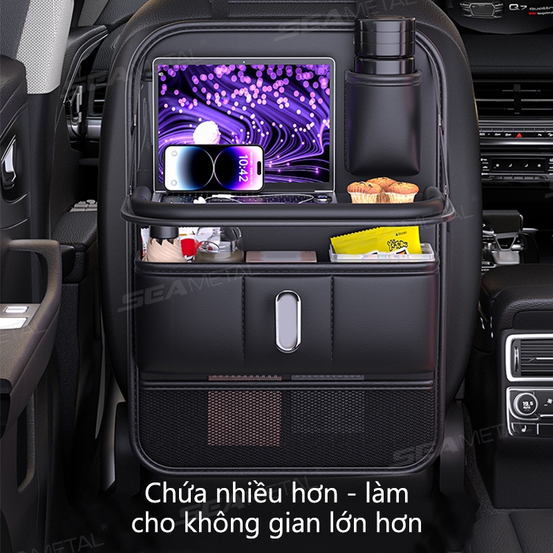 Túi đựng đồ ghế sau ô tô SEAMETAL Túi đựng đồ ghế sau đa chức năng có khay có thể gập lại Cốc / Hộp đựng khăn giấy