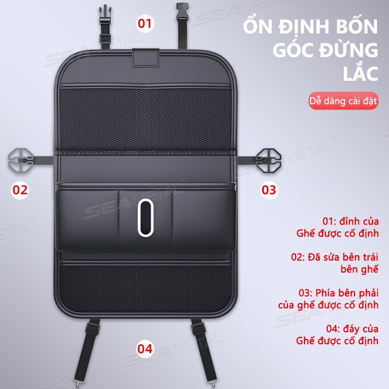 Túi đựng đồ ghế sau ô tô SEAMETAL Túi đựng đồ ghế sau đa chức năng có khay có thể gập lại Cốc / Hộp đựng khăn giấy