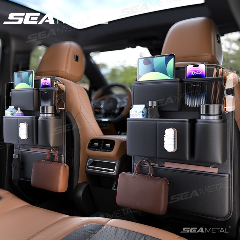Seametal Nappa Da Ghế Sau Túi Đa Năng Tự Động Ghế Sau Uống Điện Thoại Túi Đựng Khăn Giấy Treo Móc Tổ Chức