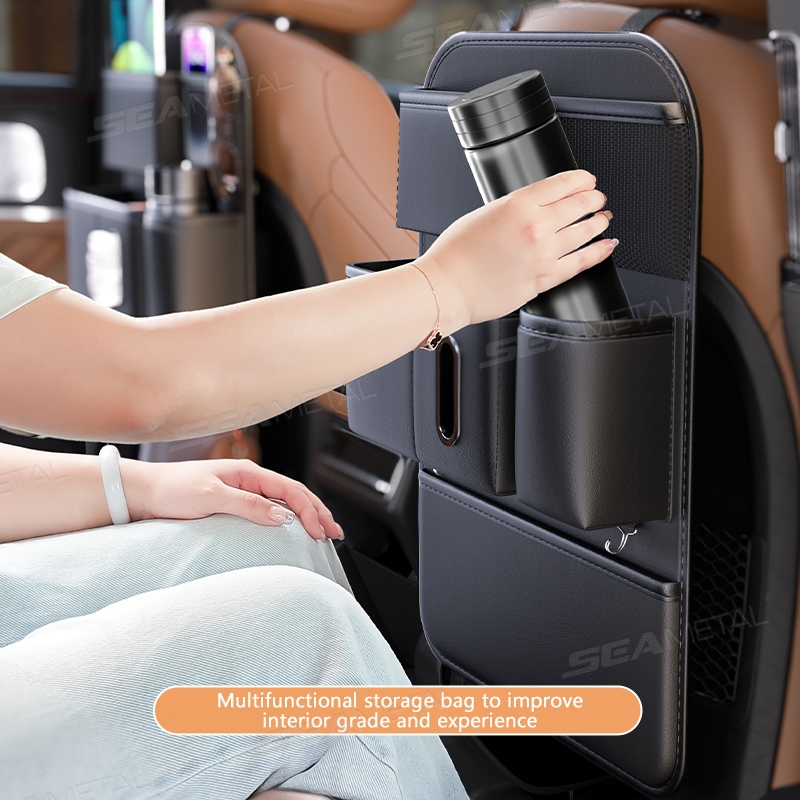 Seametal Nappa Da Ghế Sau Túi Đa Năng Tự Động Ghế Sau Uống Điện Thoại Túi Đựng Khăn Giấy Treo Móc Tổ Chức