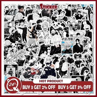 Bộ 50 Đen Trắng Hoạt Hình Jujutsu Kaisen Dán Anime Đề Can Graffiti Đồ Chơi Trẻ Em DIY Miếng Dán