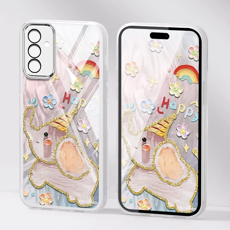 YBD Dành Cho Samsung Galaxy A36 A56 A26 A16 A55 A35 A13 A04S A05S A14 A15 A24 A25 A34 A54 5G Phim Hoạt Hình Tranh Sơn Dầu Nhiều Màu Sắc Voi Mềm Mại Dễ Thương
