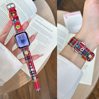 Dây đeo thời trang bằng da Denim hoa tươi nhỏ dành cho nữ cho Apple Watch 46 / 44 / 40 / 49 / 45 / 41 / 42 / 38 / 45mm iwatch Series Ultra / 10 / 9 / 8 / 7 / 6 / 5 / 4 / 3 / 2 / 1 / SE