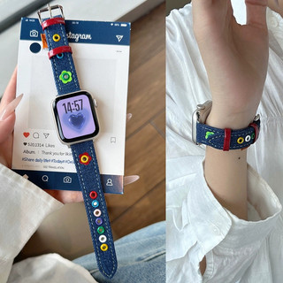 Dây đeo thời trang bằng da Denim hoa tươi nhỏ dành cho nữ cho Apple Watch 46 / 44 / 40 / 49 / 45 / 41 / 42 / 38 / 45mm iwatch Series Ultra / 10 / 9 / 8 / 7 / 6 / 5 / 4 / 3 / 2 / 1 / SE