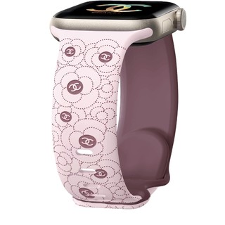 Dây đeo silicon chạm khắc hai màu Camellia cho Apple Watch Ultra 46 / 44 / 40 / 49 / 45 / 41 / 42 / 38 / 45mm iwatch Series Ultra / 10 / 9 / 8 / 7 / 6 / 5 / 4 / 3 / 2 / 1 / SE