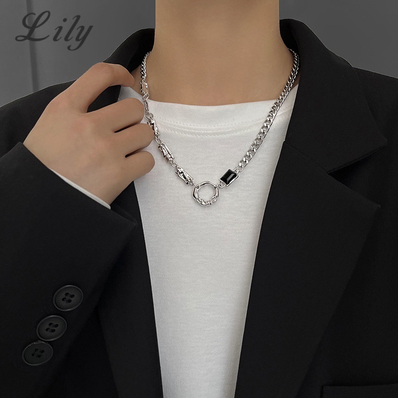 Retro Đen Khâu Mặt Dây Chuyền Kim Cương Giả Đơn Giản Vòng Cổ Vuông Nam