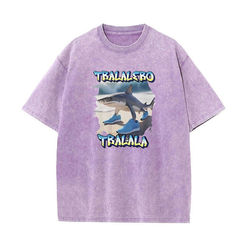 Tralalero Tralala Hài Hước Cá Mập Meme Áo Thun Nam Nữ Thời Trang Giặt Vintage Áo Thun Mùa Hè Thường Ngày Cotton Tay Ngắn Áo Sơ Mi