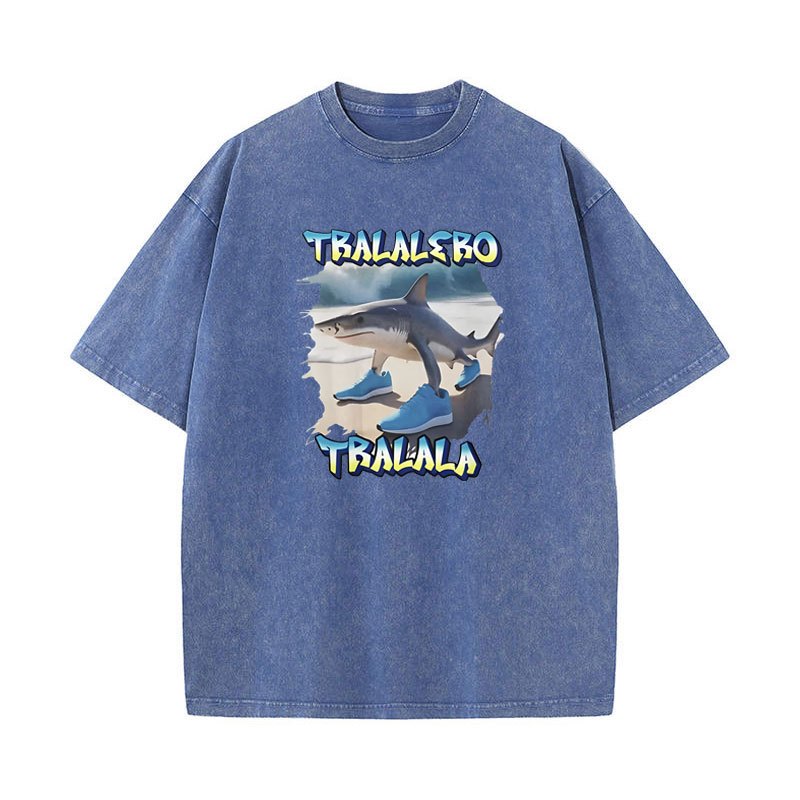 Tralalero Tralala Hài Hước Cá Mập Meme Áo Thun Nam Nữ Thời Trang Giặt Vintage Áo Thun Mùa Hè Thường Ngày Cotton Tay Ngắn Áo Sơ Mi
