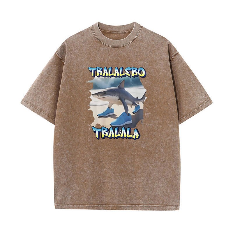 Tralalero Tralala Hài Hước Cá Mập Meme Áo Thun Nam Nữ Thời Trang Giặt Vintage Áo Thun Mùa Hè Thường Ngày Cotton Tay Ngắn Áo Sơ Mi