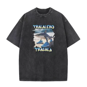 Tralalero Tralala Hài Hước Cá Mập Meme Áo Thun Nam Nữ Thời Trang Giặt Vintage Áo Thun Mùa Hè Thường Ngày Cotton Tay Ngắn Áo Sơ Mi