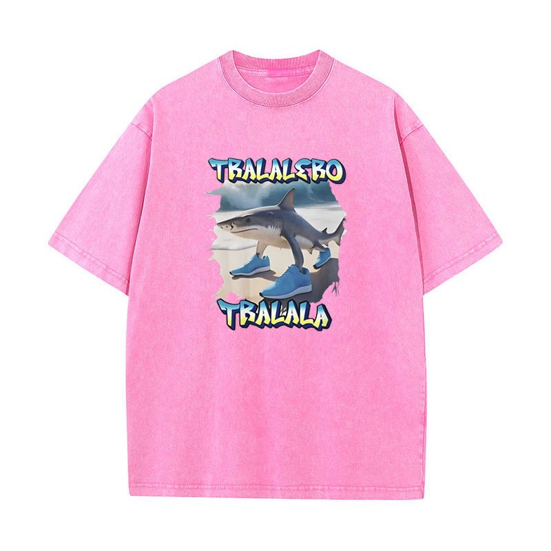Tralalero Tralala Hài Hước Cá Mập Meme Áo Thun Nam Nữ Thời Trang Giặt Vintage Áo Thun Mùa Hè Thường Ngày Cotton Tay Ngắn Áo Sơ Mi