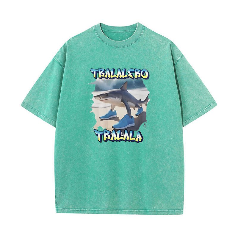 Tralalero Tralala Hài Hước Cá Mập Meme Áo Thun Nam Nữ Thời Trang Giặt Vintage Áo Thun Mùa Hè Thường Ngày Cotton Tay Ngắn Áo Sơ Mi