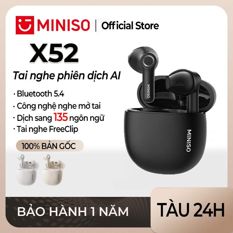 MINISO X52 Tai Nghe Phiên Dịch AI Tai nghe không dây Bluetooth TWS có  cảm ứng đầu ngón tay Tai nghe không dây Mini Giảm tiếng ồn Tai nghe thể  thao