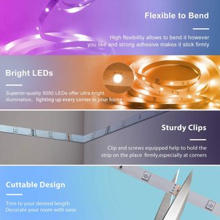 Dải LED USB 5V RGB Điều khiển ứng dụng thông minh Đồng bộ âm nhạc Thích hợp cho phòng, nhà bếp, thể thao TV Nền chiếu sáng Trang trí sinh hoạt