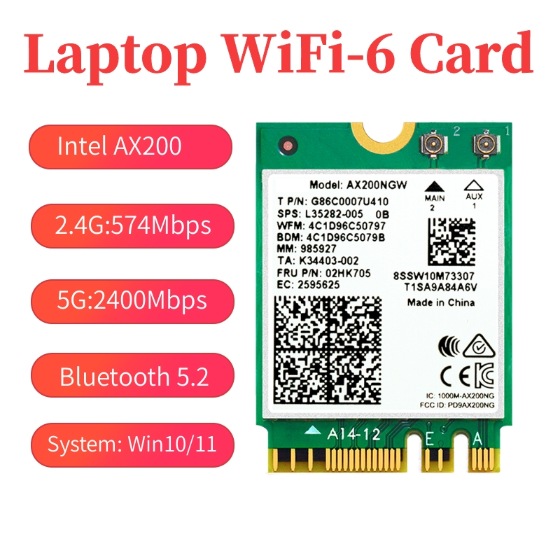 Bộ chuyển đổi Intel AX200 2974Mbps laptop M.2 WiFi 6 card mạng không ...