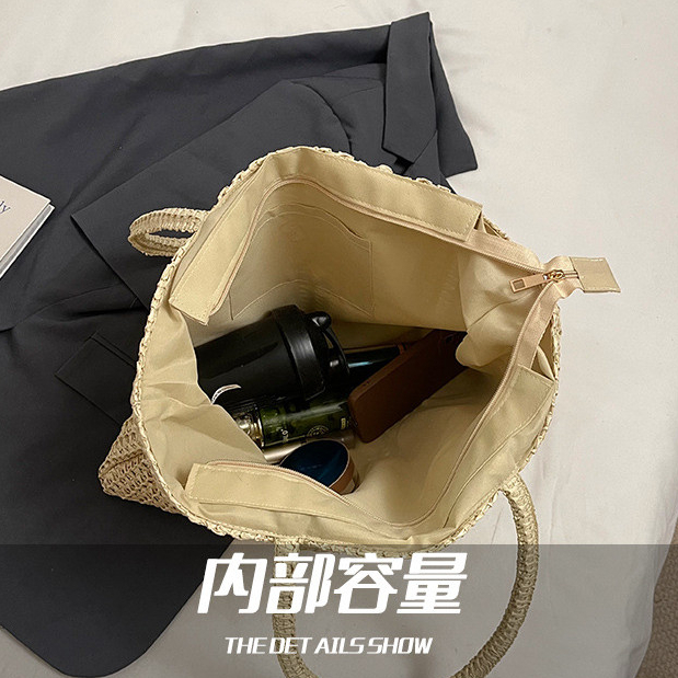 Túi Rơm Nữ Phong Cách Mới, Túi Dệt Dung Tích Lớn, Tote Đeo Vai