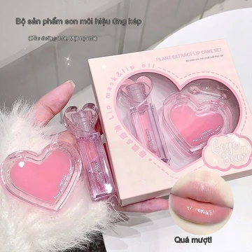 set ​​Son Bóng Sửa Chữa ​​Khô Nứt Lột+Mặt nạ môi​​ Chăm sóc dưỡng ẩm,Son dưỡng môi Chống Thấm Nước