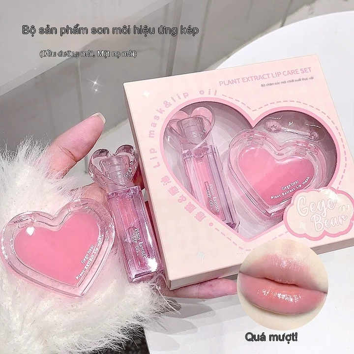 set Son Bóng Sửa Chữa Khô Nứt Lột+Mặt nạ môi Chăm sóc dưỡng ẩm,Son dưỡng môi Chống Thấm Nước