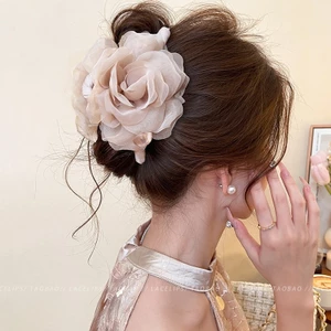 Mới Hai Mặt Lớn Rose Lưới Sợi Trung Quốc Hair Clip Phù Hợp Với Curl Shark Clip