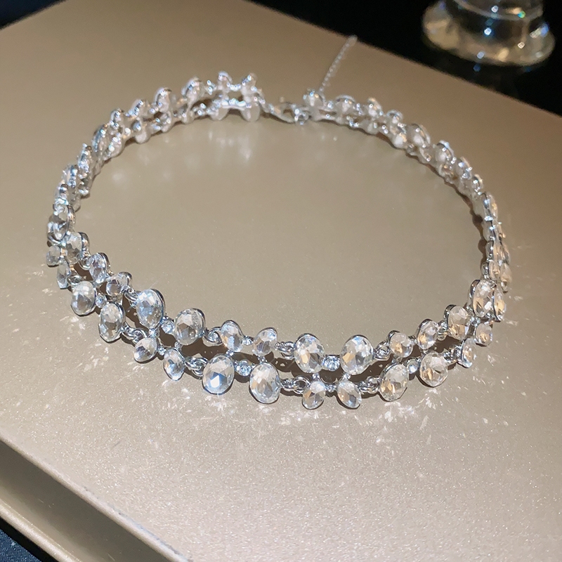 Ánh sáng sang trọng cao cấp choker thời trang sáng bóng thanh lịch khí chất vòng cổ bộ vòng tay bạc phụ kiện kim cương
