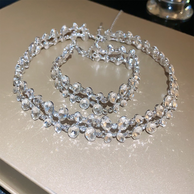 Ánh sáng sang trọng cao cấp choker thời trang sáng bóng thanh lịch khí chất vòng cổ bộ vòng tay bạc phụ kiện kim cương