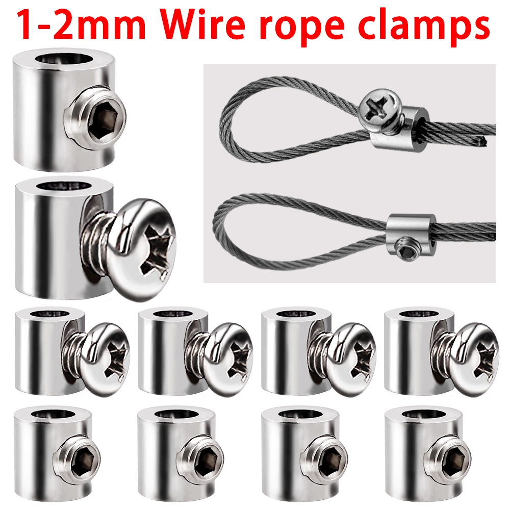 5-10 Chiếc 1-2 Mm Dây Thép Kẹp Dây Một Lỗ Treo Kẹp Với Vít Có Thể Điều Chỉnh Cáp Sling Phụ Kiện Phần Cứng