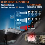 Đèn pha Nicron H25 / H35plus 1500lumens / 1600lumens Độ sáng cao Điều khiển công tắc đôi Đèn pha LED có thể sạc lại Đèn pin cho ngoài trời — ảnh 6