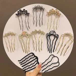 Kim Cương Giả Ngọc Trai Bốn Gót Lược Tấm Tóc Cố Định Hình Chữ u Kẹp Tóc Nữ Lược Tóc Mũ Đội Đầu