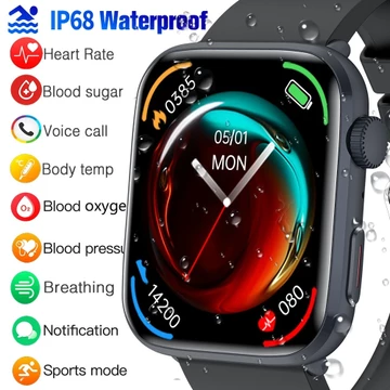 Đồng hồ thông minh Đồng hồ gọi Bluetooth không xâm lấn đường huyết huyết huyết áp oxy máu thật theo dõi nhiệt độ cơ thể nút quay NFC1.81 HD thể thao chống thấm nước