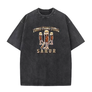 Tung Tung Tung Sahur Ngộ nghĩnh Bóng Chày Brainrot Meme Áo nam Quần Áo Giặt Vintage Thời Trang Hài Hước Phong Cách Áo Sơ Mi Unisex Mùa Hè Áo T Áo