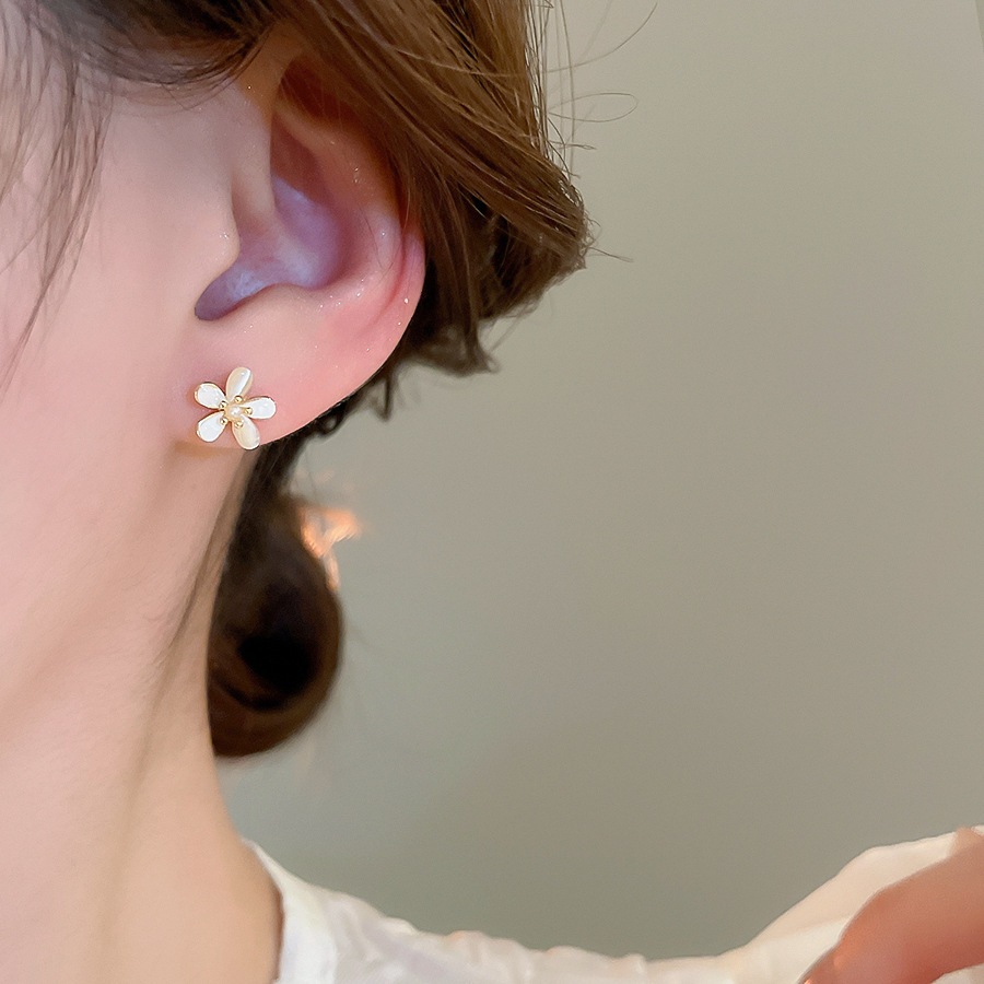Bông tai kim bạc mắt mèo ngọc trai, thiết kế nhỏ tinh tế, nhẹ sang trọng
