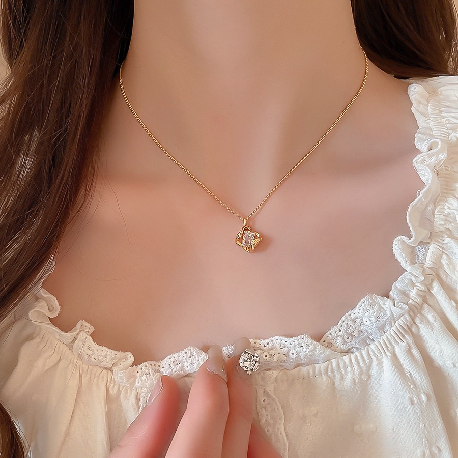 Mặt dây chuyền mỏng thiết kế tối giản tinh tế, 3D đính đá, thời trang cho phụ nữ