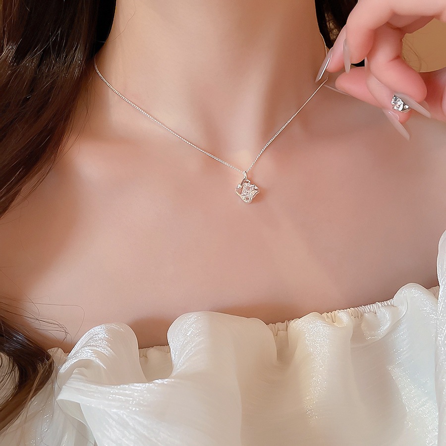 Mặt dây chuyền mỏng thiết kế tối giản tinh tế, 3D đính đá, thời trang cho phụ nữ