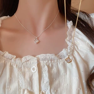 Mặt dây chuyền mỏng thiết kế tối giản tinh tế, 3D đính đá, thời trang cho phụ nữ