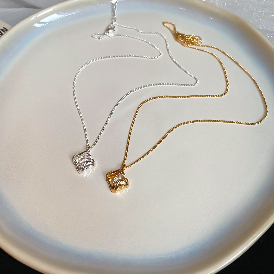 Mặt dây chuyền mỏng thiết kế tối giản tinh tế, 3D đính đá, thời trang cho phụ nữ
