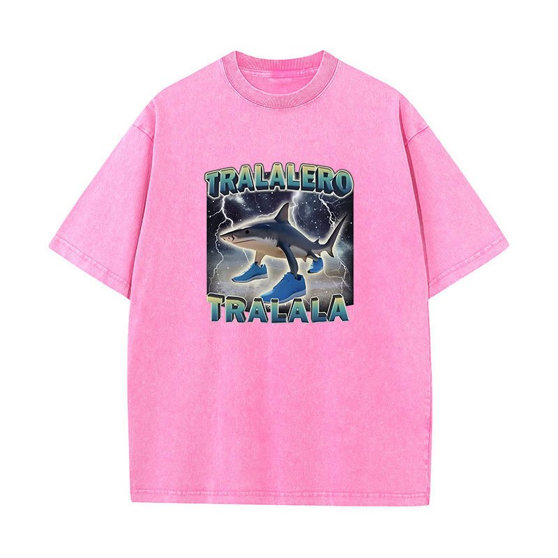Tralalero Tralala Ngộ nghĩnh Cá Mập Meme Áo Quà Tặng Nam Nữ Rửa Vintage Xu Hướng Thời Trang Cao Cấp Áo Thun Cotton Cổ Tròn Tay Ngắn