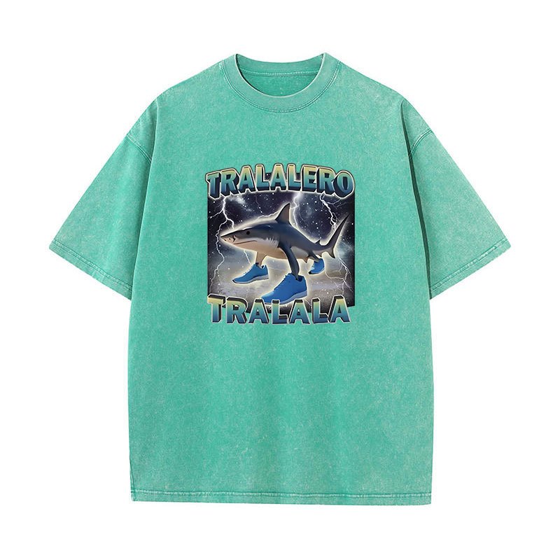 Tralalero Tralala Ngộ nghĩnh Cá Mập Meme Áo Quà Tặng Nam Nữ Rửa Vintage Xu Hướng Thời Trang Cao Cấp Áo Thun Cotton Cổ Tròn Tay Ngắn