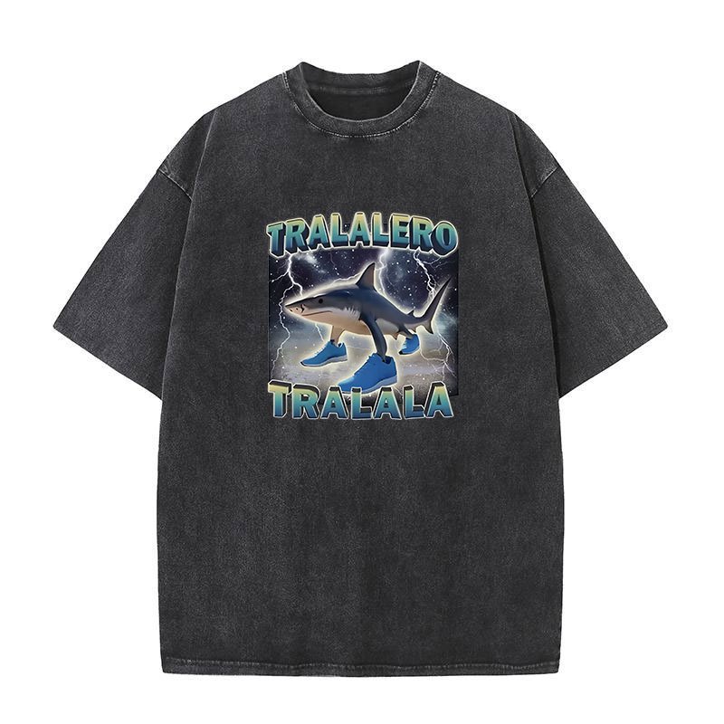 Tralalero Tralala Ngộ nghĩnh Cá Mập Meme Áo Quà Tặng Nam Nữ Rửa Vintage Xu Hướng Thời Trang Cao Cấp Áo Thun Cotton Cổ Tròn Tay Ngắn
