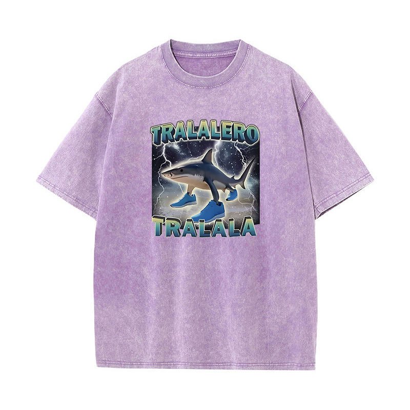 Tralalero Tralala Ngộ nghĩnh Cá Mập Meme Áo Quà Tặng Nam Nữ Rửa Vintage Xu Hướng Thời Trang Cao Cấp Áo Thun Cotton Cổ Tròn Tay Ngắn