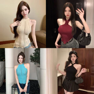 Hnkmp Thiết Kế Thời Trang Rỗng Dây Dệt Kim Không Tay Cổ Cho Nữ Vào Mùa Hè.