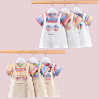 Váy sọc cầu vồng ngắn tay MuyoNowo, phù hợp với trọng lượng 5-18kg