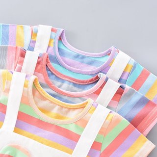 Váy sọc cầu vồng ngắn tay MuyoNowo, phù hợp với trọng lượng 5-18kg