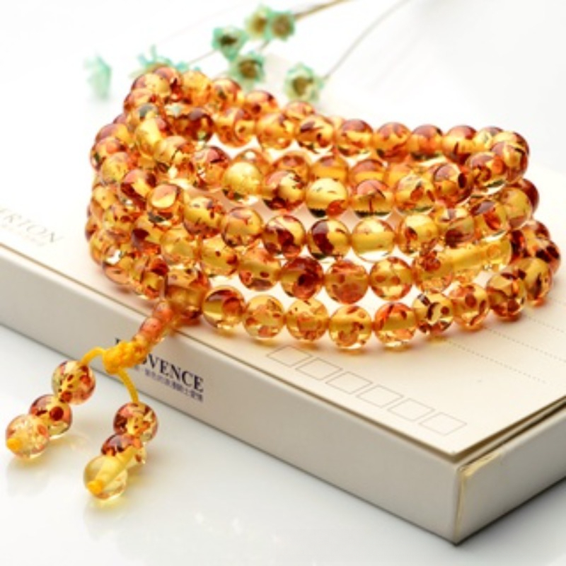 Ban Công Vòng Tay 108 Hạt Sáp Ong Hoa Hổ Phách Cổ Điển
