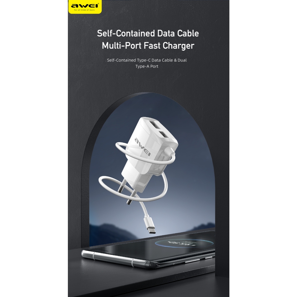 Ảnh Bộ sạc Awei C5 3 in 1 Sạc nhanh Type C 2 cổng USB EU 5V / 2.4A chính hãng An Toàn Ổn Định 1