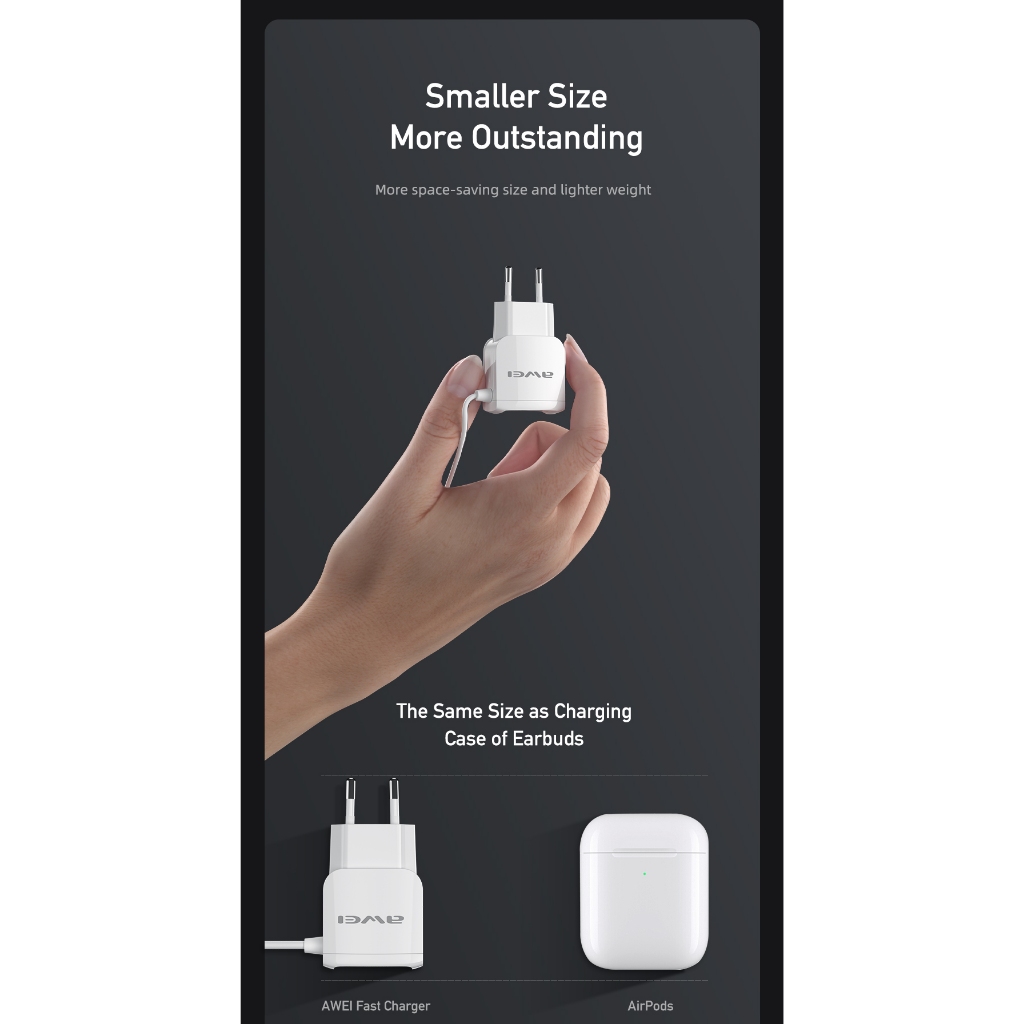 Ảnh Bộ sạc Awei C5 3 in 1 Sạc nhanh Type C 2 cổng USB EU 5V / 2.4A chính hãng An Toàn Ổn Định 4